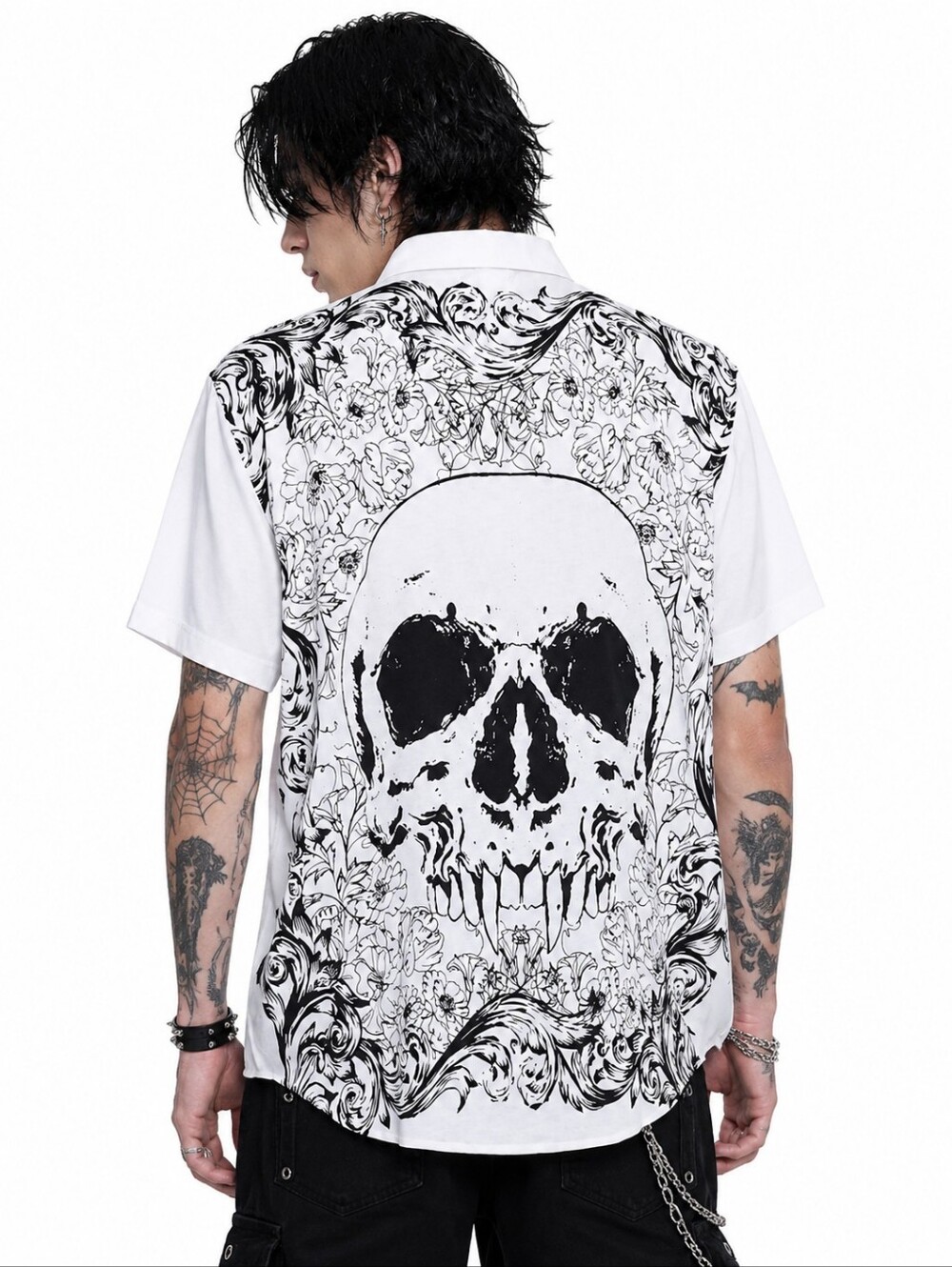 Hot Topic Floral Skulls Woven Button-Up